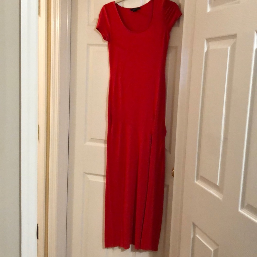 Red short sleeve maxi dress with high slit